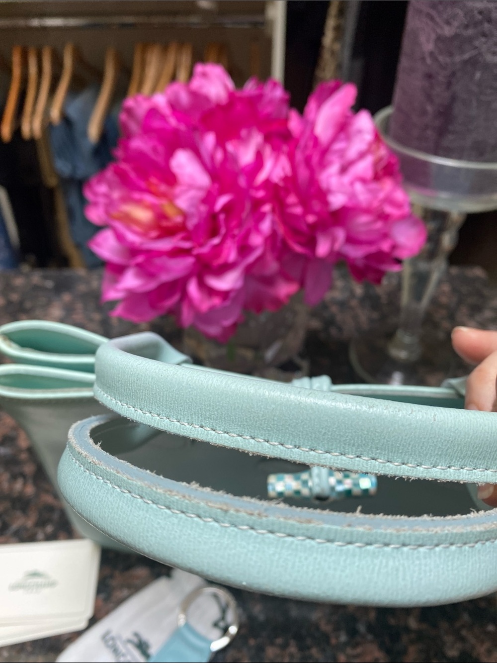 Longchamp Turquoise Leather Top-Handle Tote. GUC. - Picture 4 of 16